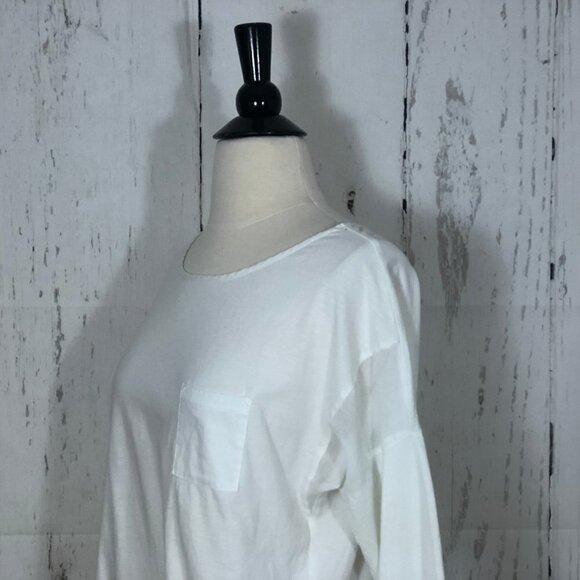 Sundance White Sheer Panel Tunic Top 3/4 Sleeve Cotton Pull On Medium - Picture 7 of 8